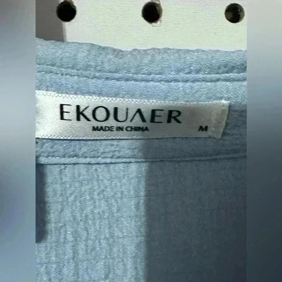 Ekouaer Women Blouse M Gauze Collared Long Loose Sleeve Blouse  Light Blue - Picture 4 of 7